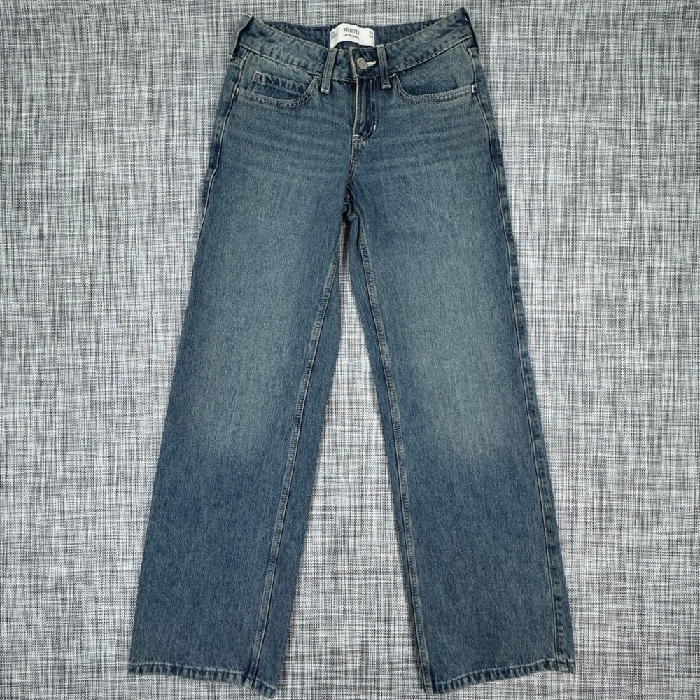 Hollister Womens Low Rise Baggy Wide Leg Jeans 000 Long W23 Medium Wash Blue